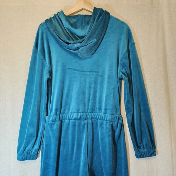 Juicy Couture Turquoise Teal VELOUR LOUNGEWEAR Hooded JUMPSUIT Medium - Picture 6 of 7
